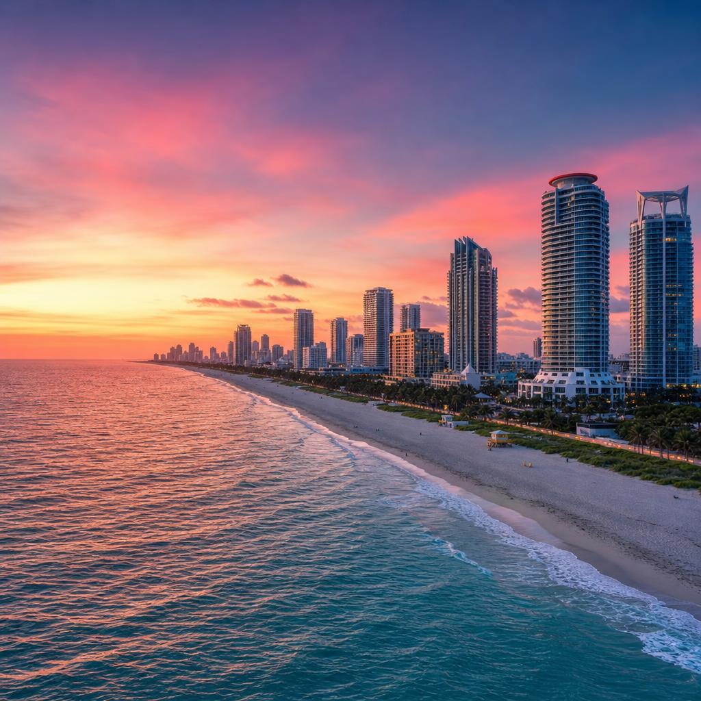 Miami skyline at sunset